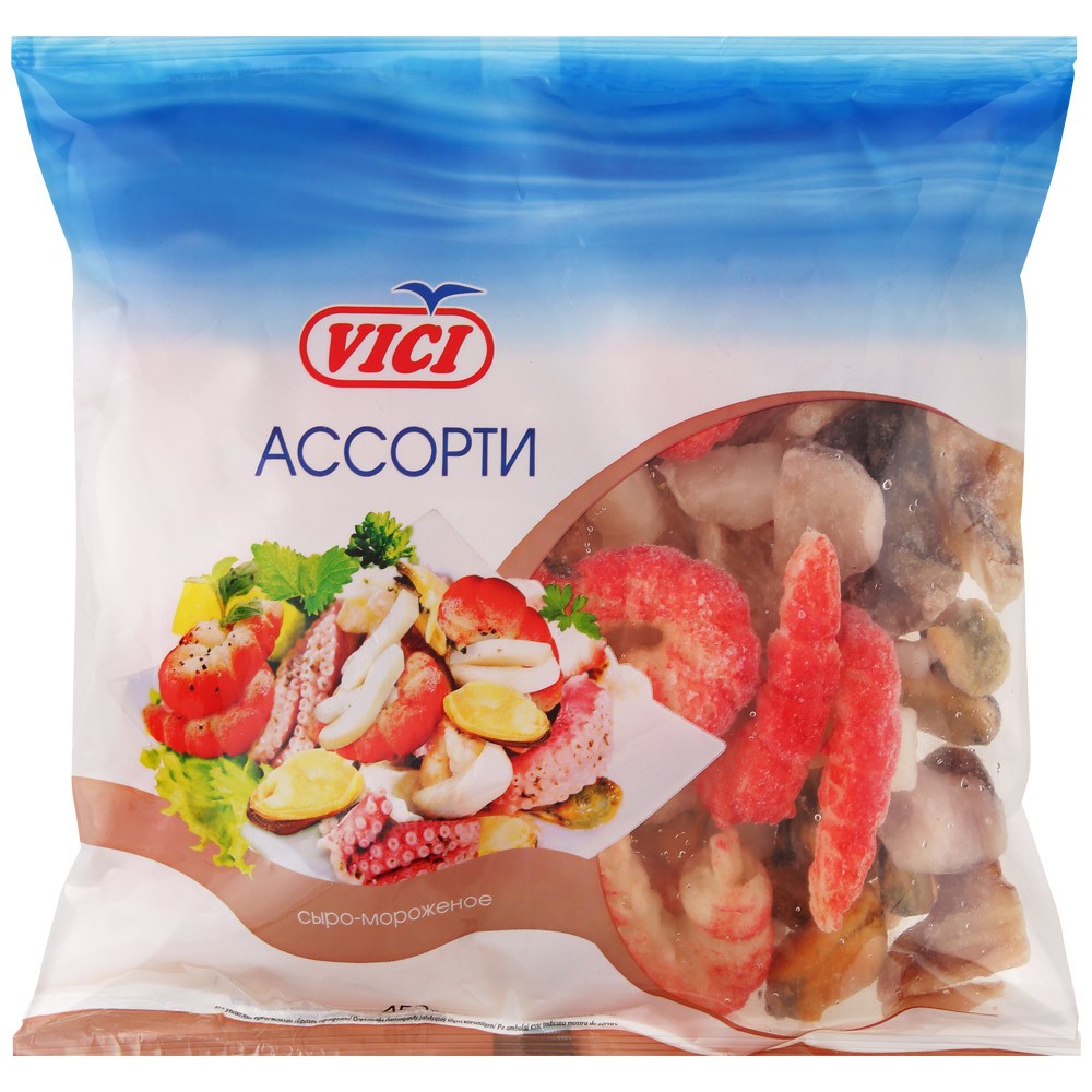 Ассорти из морепродуктов vici любо есть с/м с из форм из сурими. Креветки сурими. Замороженные морепродукты. Ассорти из замороженных морепродуктов. Ассорти из морепродуктов сыро-мороженых, vici, 400 г.